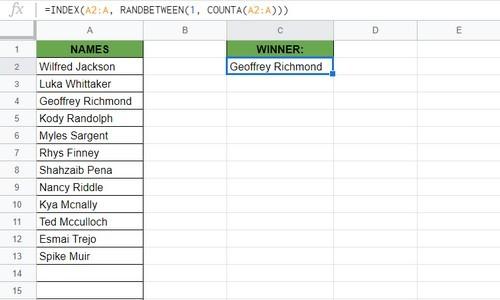 Chọn một kết quả ngẫu nhiên từ danh sách bằng Google Sheets
